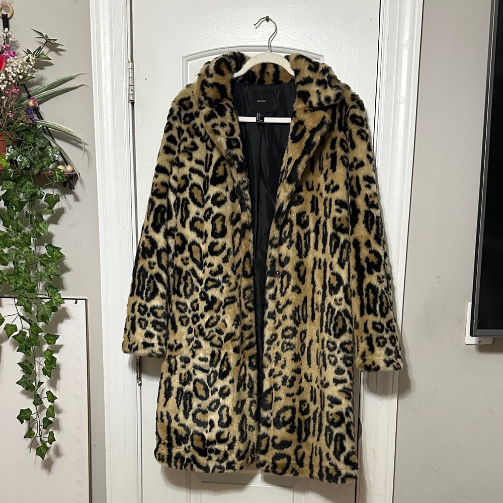 Leopard Print Faux Fur Coat